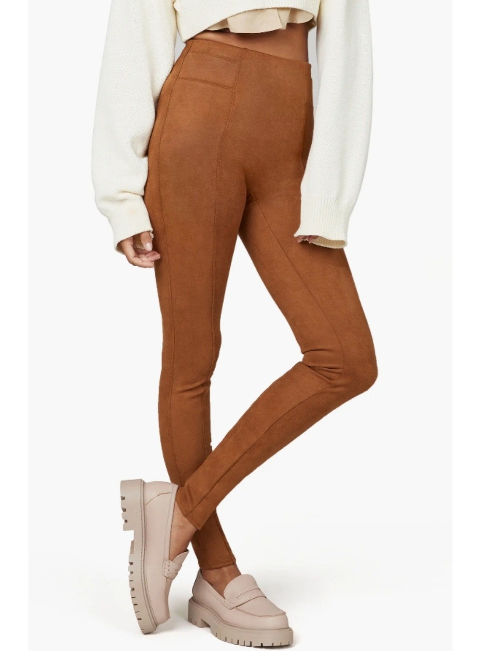 Spanx High Waist Faux Suede Leggings In Rich Caramel Size XS NWOT